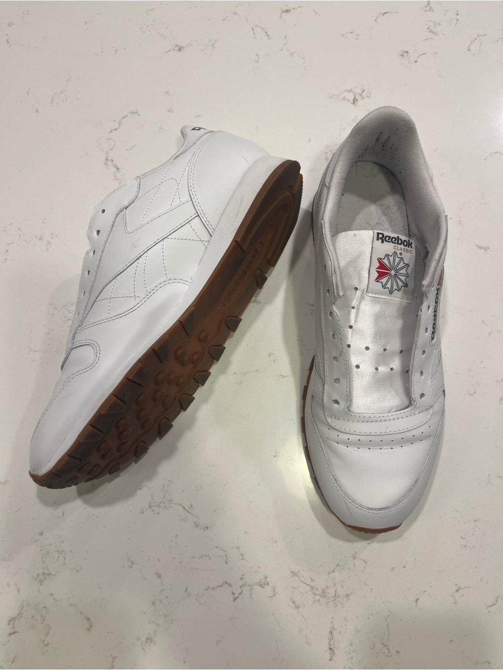 Reebok Men’s White Leather Sneakers with Gum Outsole